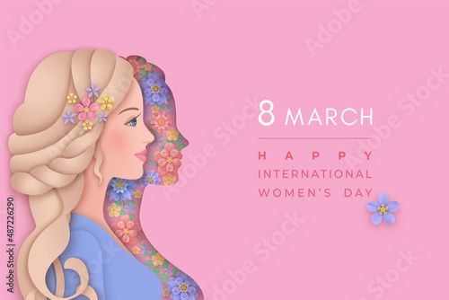 Women's day greeting card with woman