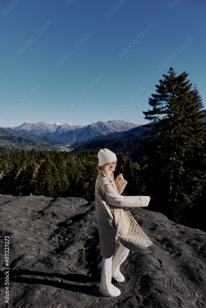 woman nature autumn style travel to the mountains lifestyle