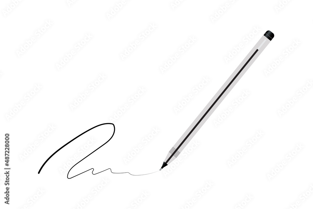 Black pen signature on white background. Linear pen signature for paper design. Vector illustration. stock image. Black pen signature on white background. Linear pen signature for paper design. Vector illustration. stock image.
