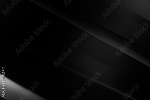 3d style black background with geometric layers. Abstract  dark futuristic wallpaper. Elegant glossy stripes backdrop. Geometrical template design for poster, brochure, presentation, website. © Hybrid Graphics