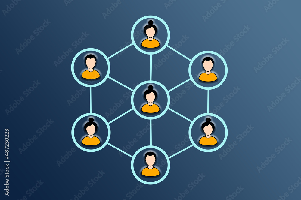 Teamleader and teamwork. Team members connected in a network or team with leader in the center. Teamleader and teamwork. Team members connected in a network or team with leader in the center.