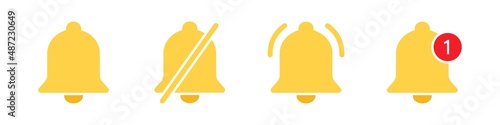 Notification bell icon set. Social media reminder icons. Vector illustration.