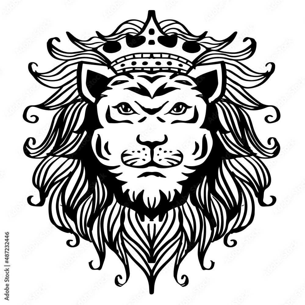 The lion king drawing, the head of a lion in the crown The lion king drawing, the head of a lion in the crown