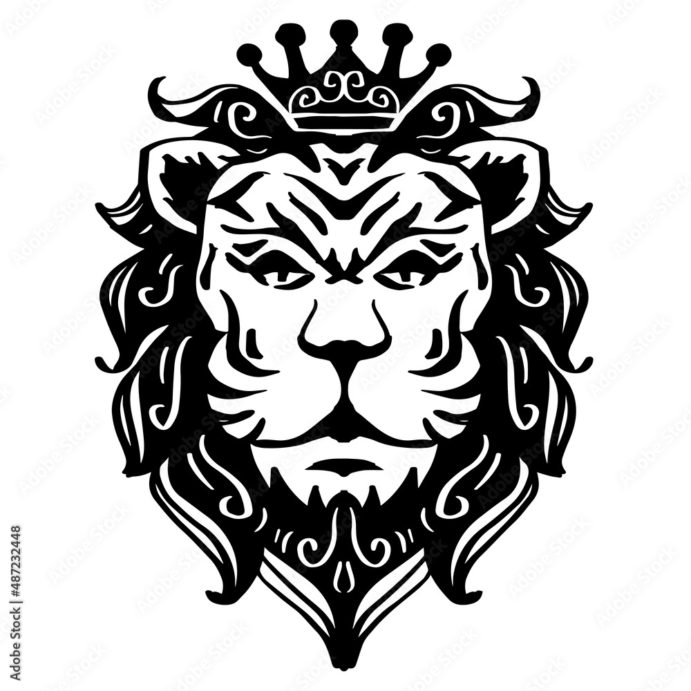 The lion king drawing, the head of a lion in the crown The lion king drawing, the head of a lion in the crown
