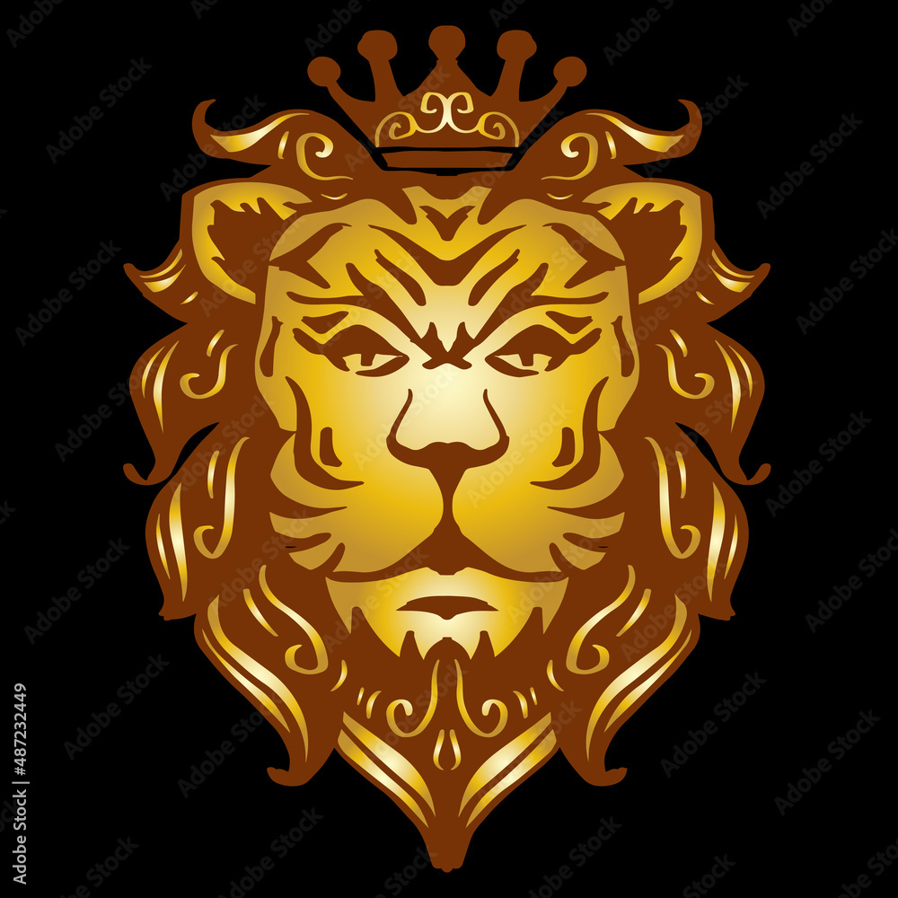 Gold the lion king drawing, the head of a lion in the crown Gold the lion king drawing, the head of a lion in the crown