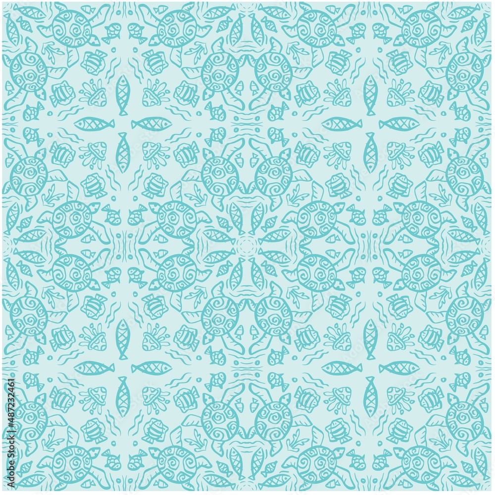 Mandala seamless pattern with cute turtle Mandala seamless pattern with cute turtle