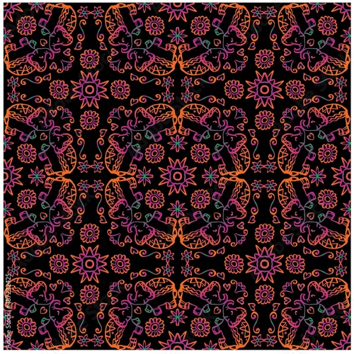 Mandala seamless pattern with cute elephant