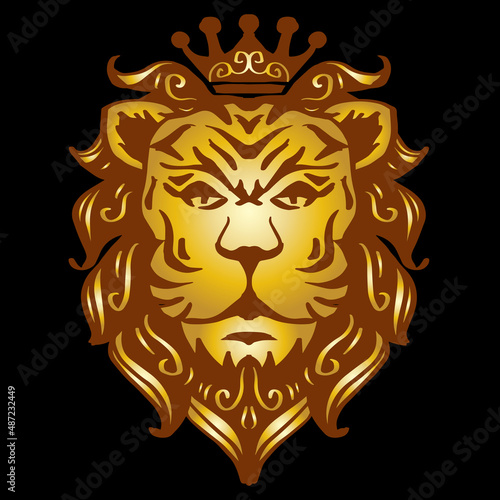 Gold the lion king drawing, the head of a lion in the crown 