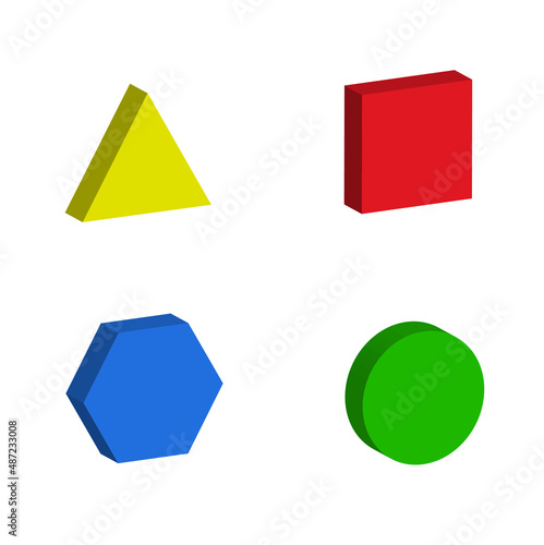 three-dimensional multi-colored buttons of websites in the form of a triangle, circle, hexagon, square