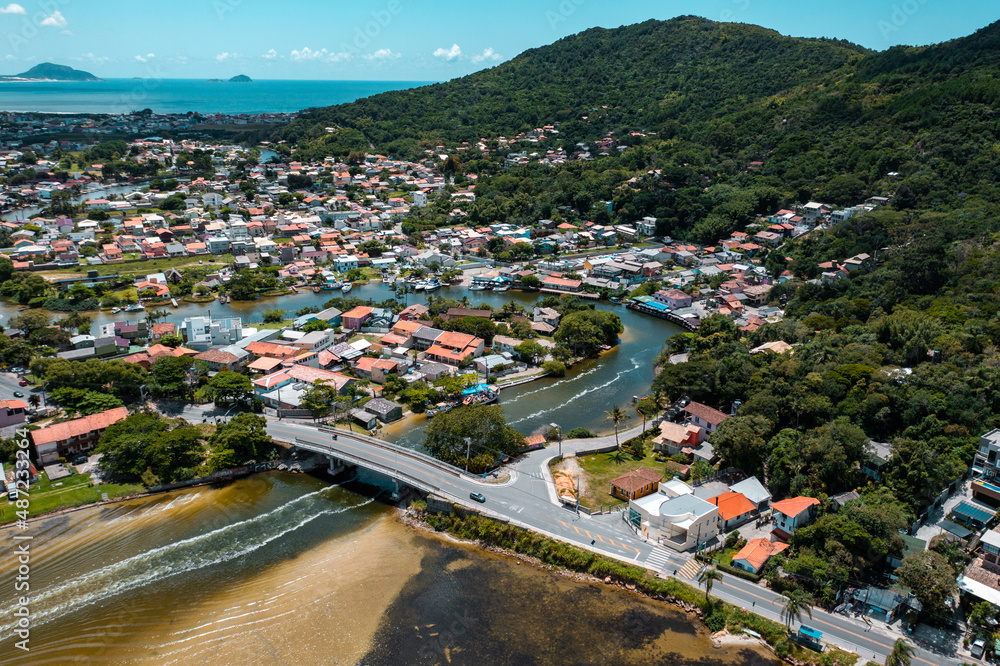 aerial photo with drone of Barra da Lagoa in the afternoon in florianópolis Santa Catarina Brazil