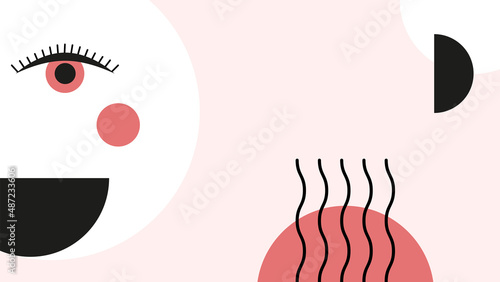 Vector design template for banners in 20s minimal style. Geometric shapes and symbols on light pink backdrop