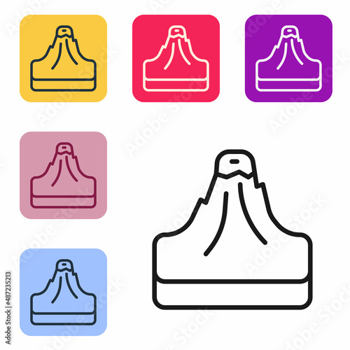 Black line Volcano icon isolated on white background. Set icons in color square buttons. Vector