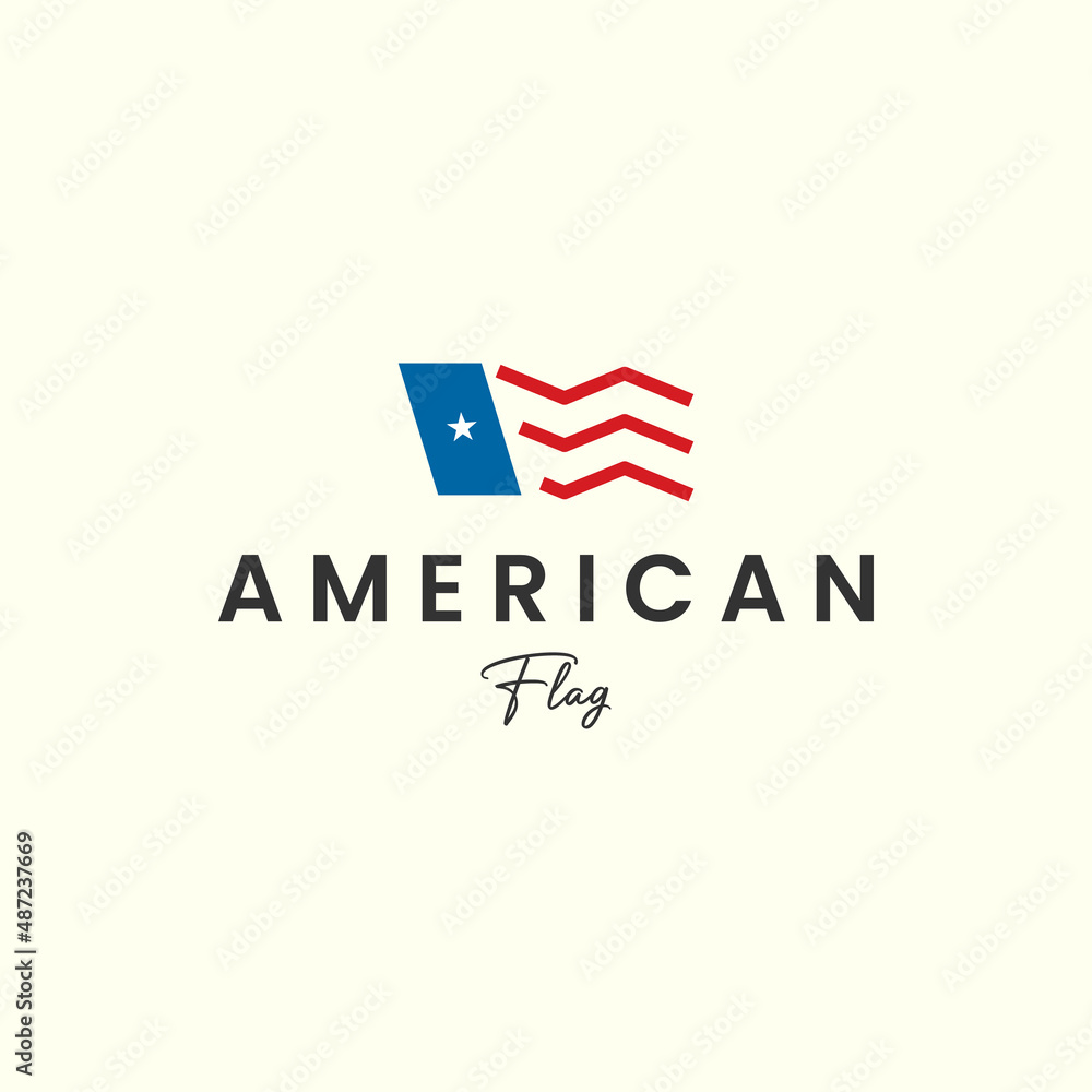american flag line art minimalist logo icon template illustration vector design