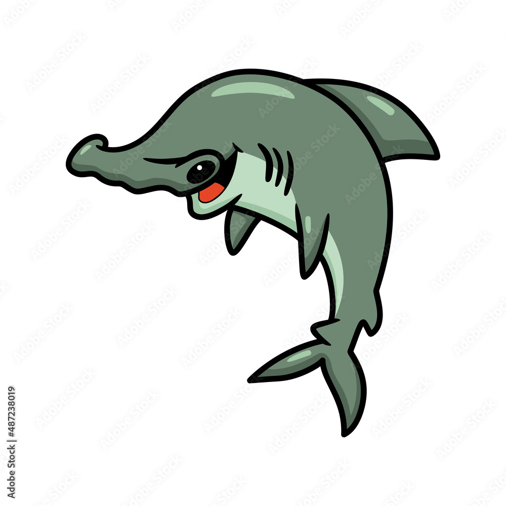 Cute little hammerhead shark cartoon jumping Cute little hammerhead shark cartoon jumping