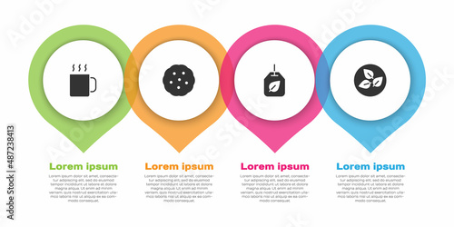 Set Cup of tea, Cookie or biscuit, Tea bag with leaf and . Business infographic template. Vector
