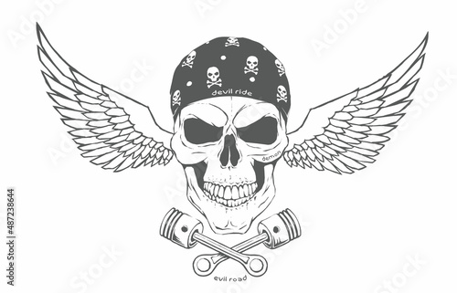 Devil rider .Handcrafted vector emblem