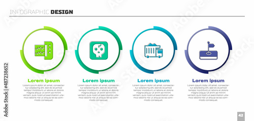 Set Seismograph, Archeology, Mining dump truck and Flag. Business infographic template. Vector