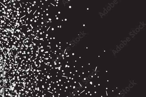 Confetti on isolated black background. Texture with many glitters. Holiday elements. Pattern for flyers, banners and textiles. Greeting cards