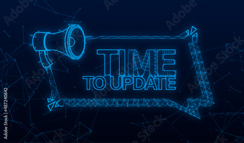 Megaphone with Time to update a. Megaphone banner Plexus. Web design. Vector illustration