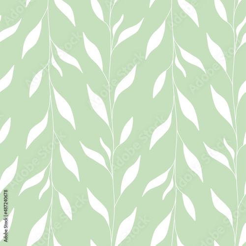 Botanical Pattern. Vertical Leaves and Branches Seamless