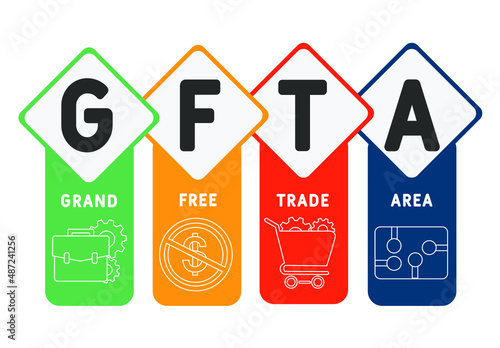 GFTA - Grand Free Trade Area acronym. business concept background. vector illustration concept with keywords and icons. lettering illustration with icons for web banner, flyer, landing pag photo