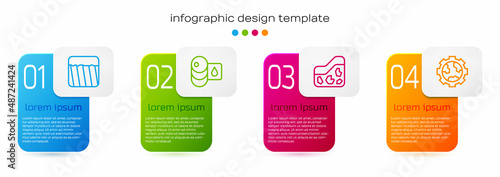 Set line Ground, Barrel oil, and Gear wheels and earth. Business infographic template. Vector