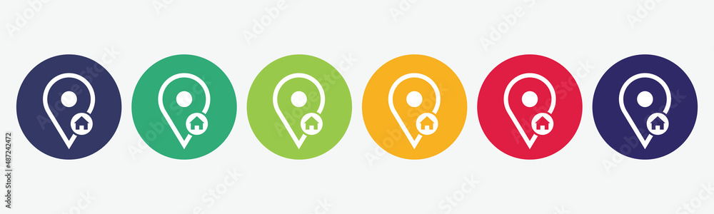 Collection of 6 buttons with home location icon. Collection of 6 buttons with home location icon.
