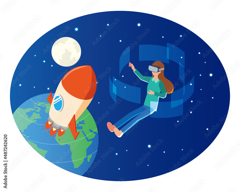 Fototapeta premium VR空間で宇宙を体験する女性