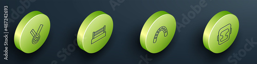 Set Isometric line Medal, Boxing ring, Mouth guard boxer and helmet icon. Vector