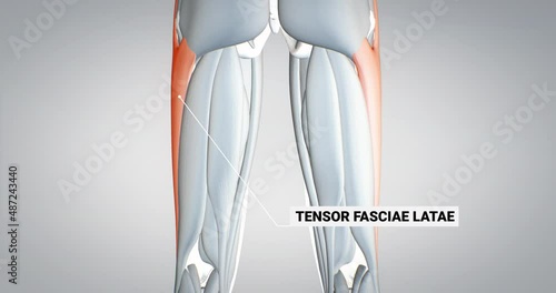 leg muscles, tensor fasciae latae, detailed display of muscles, human muscular system, 3D animation of human anatomy, 3D render