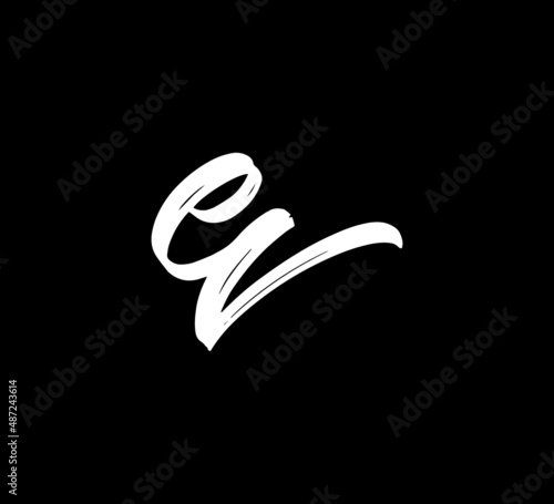 White Vector Letters Logo Brush Handlettering Calligraphy Style In Black Background Initial ev