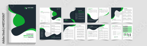 clean & modern 16 pages brochure template design, magazine, flyer, or booklet. 16-page brochure template layout. abstract modern 16-page presentation template.Easy to adapt to Brochure, Annual Report,