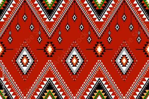 Geometric ethnic oriental seamless pattern traditional Design for background,carpet,wallpaper.clothing,wrapping,Batik fabric,Vector illustration.embroidery style - Sadu, sadou, sadow or sado