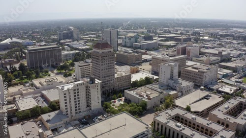 Daytime aerial view of the historic downtown district of Fresno, California, USA. photo