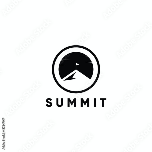  Summit and sun logo, mountain peak logo icon vector template
