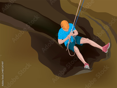 Cave Abseiling Wales on illustration graphic vector