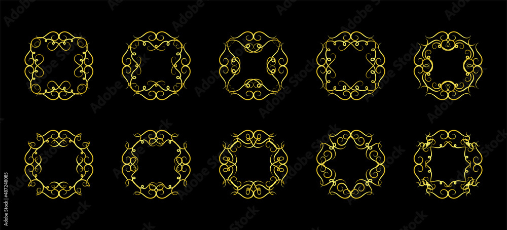 Gold Borders Elements Set Collection, ornament Vector Gold Borders Elements Set Collection, ornament Vector
