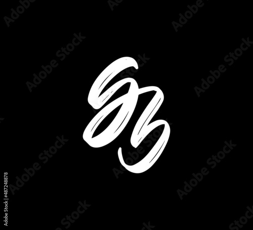Billede på lærred White Vector Letters Logo Brush Handlettering Calligraphy Style In Black Backgro