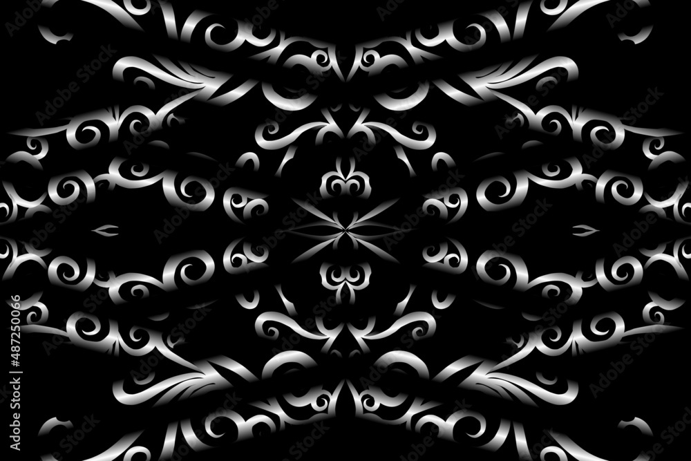 seamless Black and white caleidoscope gradient flower art pattern of indonesian traditional tenun batik ethnic dayak ornament for wallpaper ads background sticker or clothing