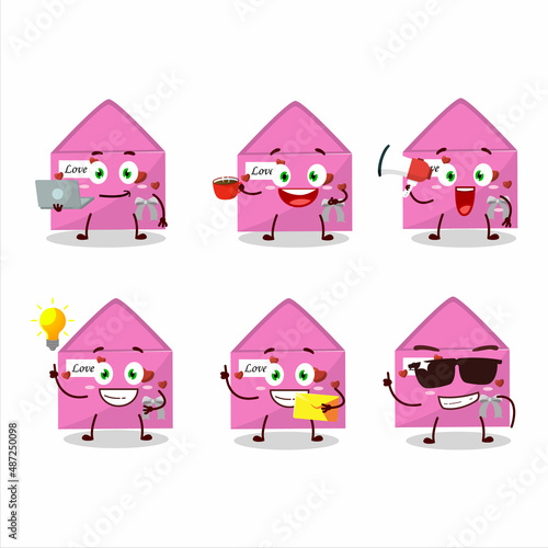 Pink love envelope cartoon character with various types of business emoticons