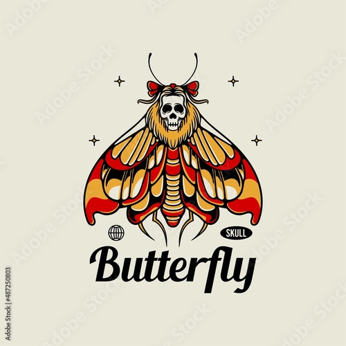 Butterfly skull vector traditional vintage illustration