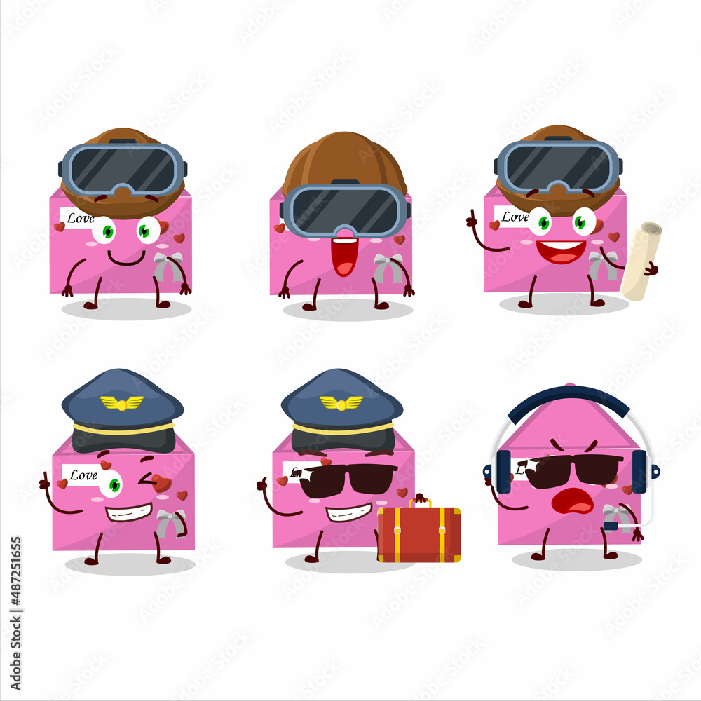 Pilot cartoon mascot pink love envelope with glasses