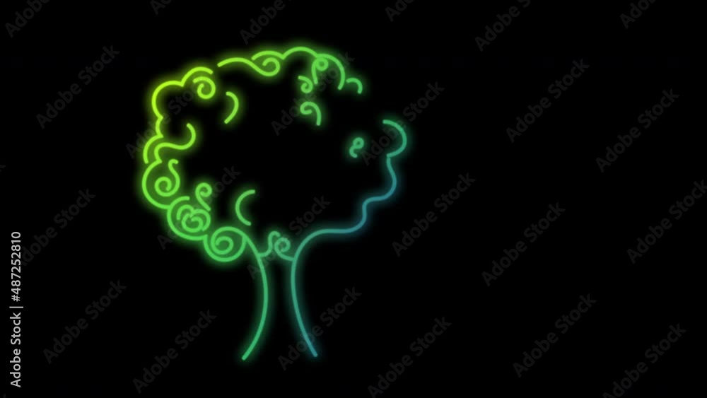Glowing neon self drawing animation of beautiful green tree. Black background. Glowing neon self drawing animation of beautiful green tree. Black background.
