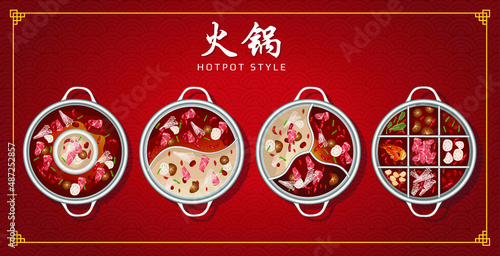 Asian hotpot style in top view angle,Translation: "HOTPOT".