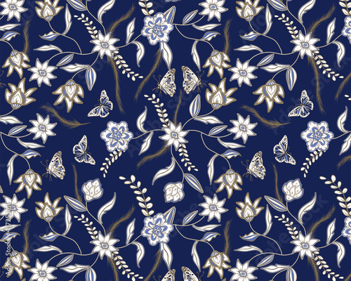 seamless pattern floral style batik, modern pattern for textile.