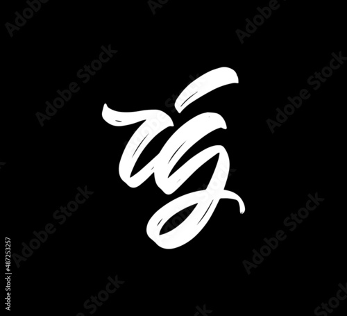 White Vector Letters Logo Brush Handlettering Calligraphy Style In Black Background Initial ig