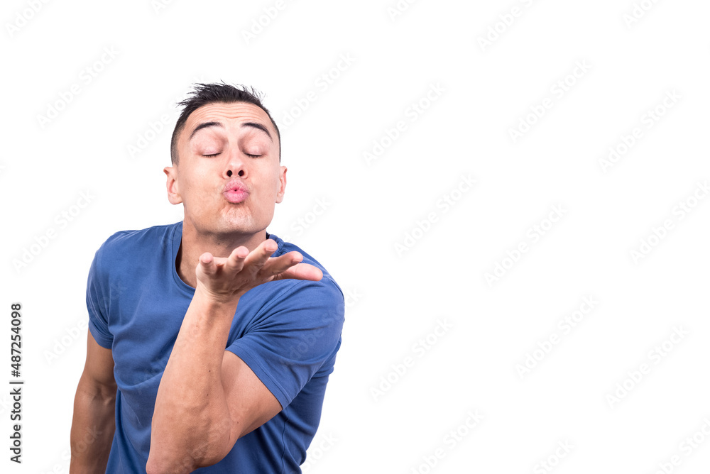 Man blowing a kiss with the eyes closed Man blowing a kiss with the eyes closed