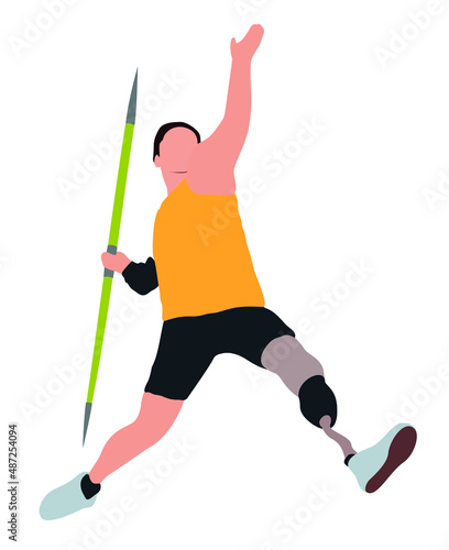 physical disabled male athlete throwing javelin, para athlete with javelin on hand