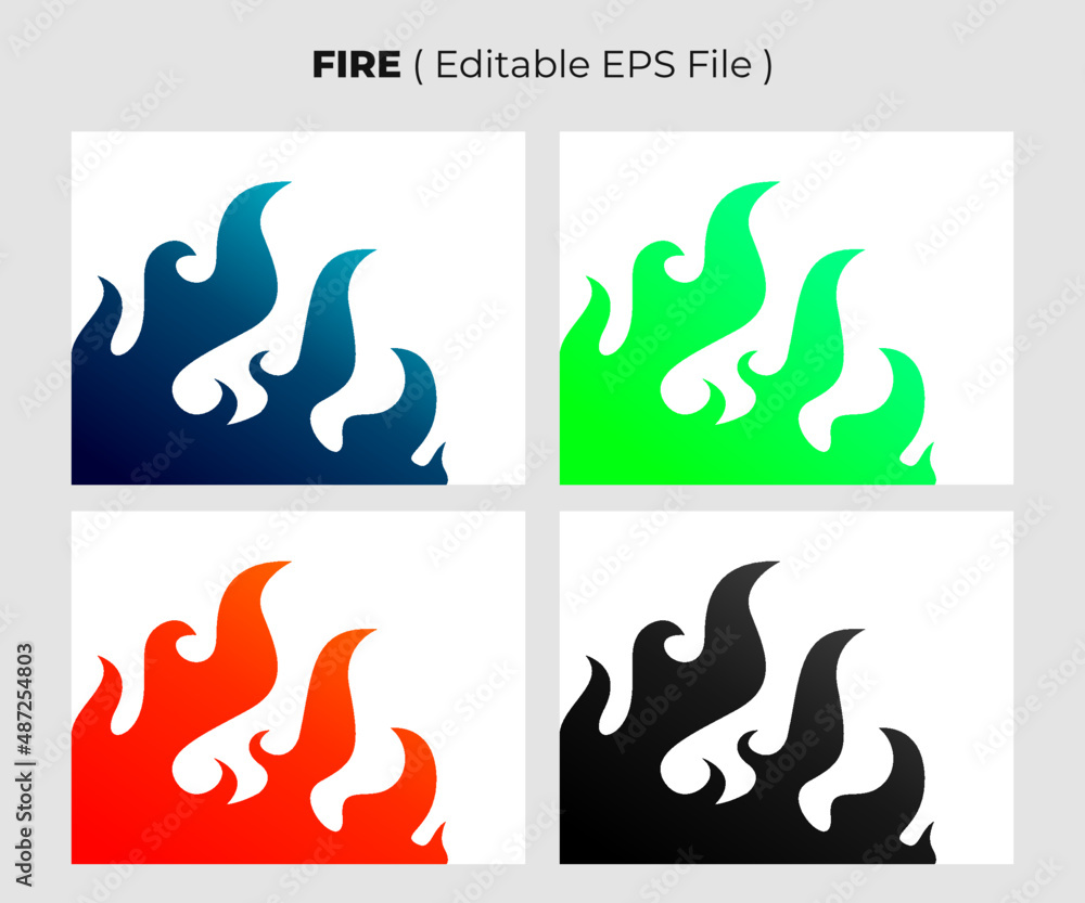 fire illustration set with four color choices, vector fire design elements, fire illustration, fire background design, set of fire for banner