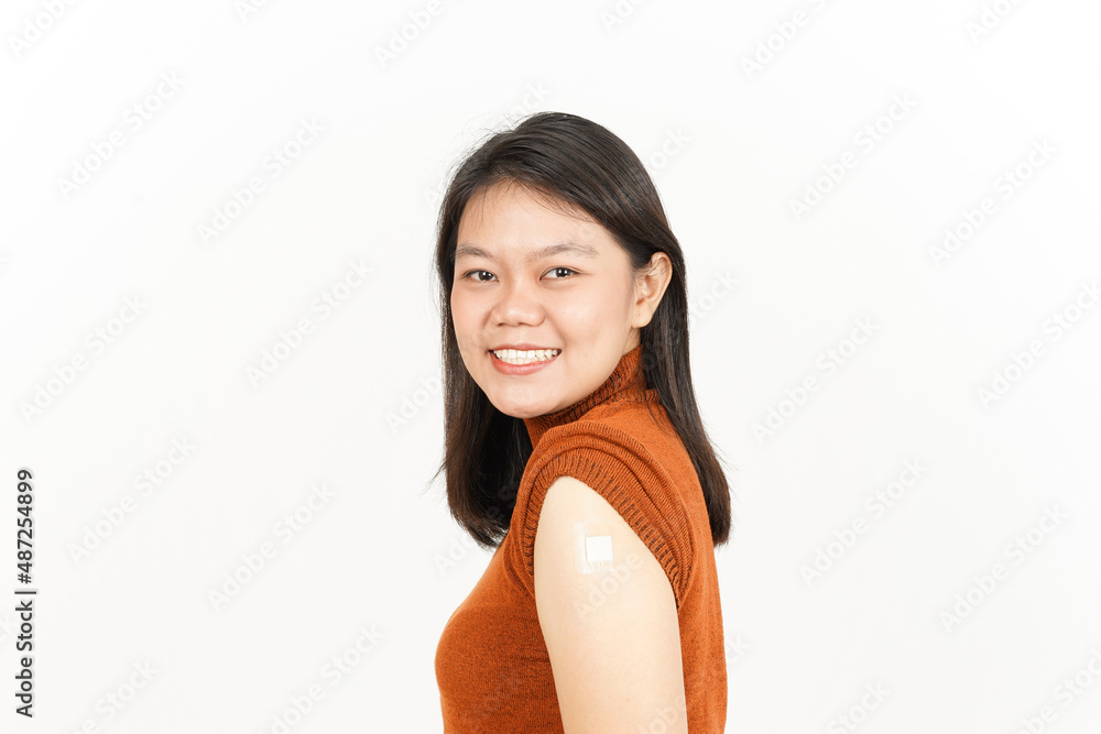 Receive Covid-19 Anti Virus Vaccine in campaign Of Beautiful Asian Woman Isolated On White Background Receive Covid-19 Anti Virus Vaccine in campaign Of Beautiful Asian Woman Isolated On White Background